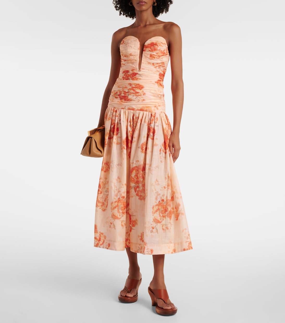 Robe midi bustier Cascadian en coton à fleurs | Zimmermann