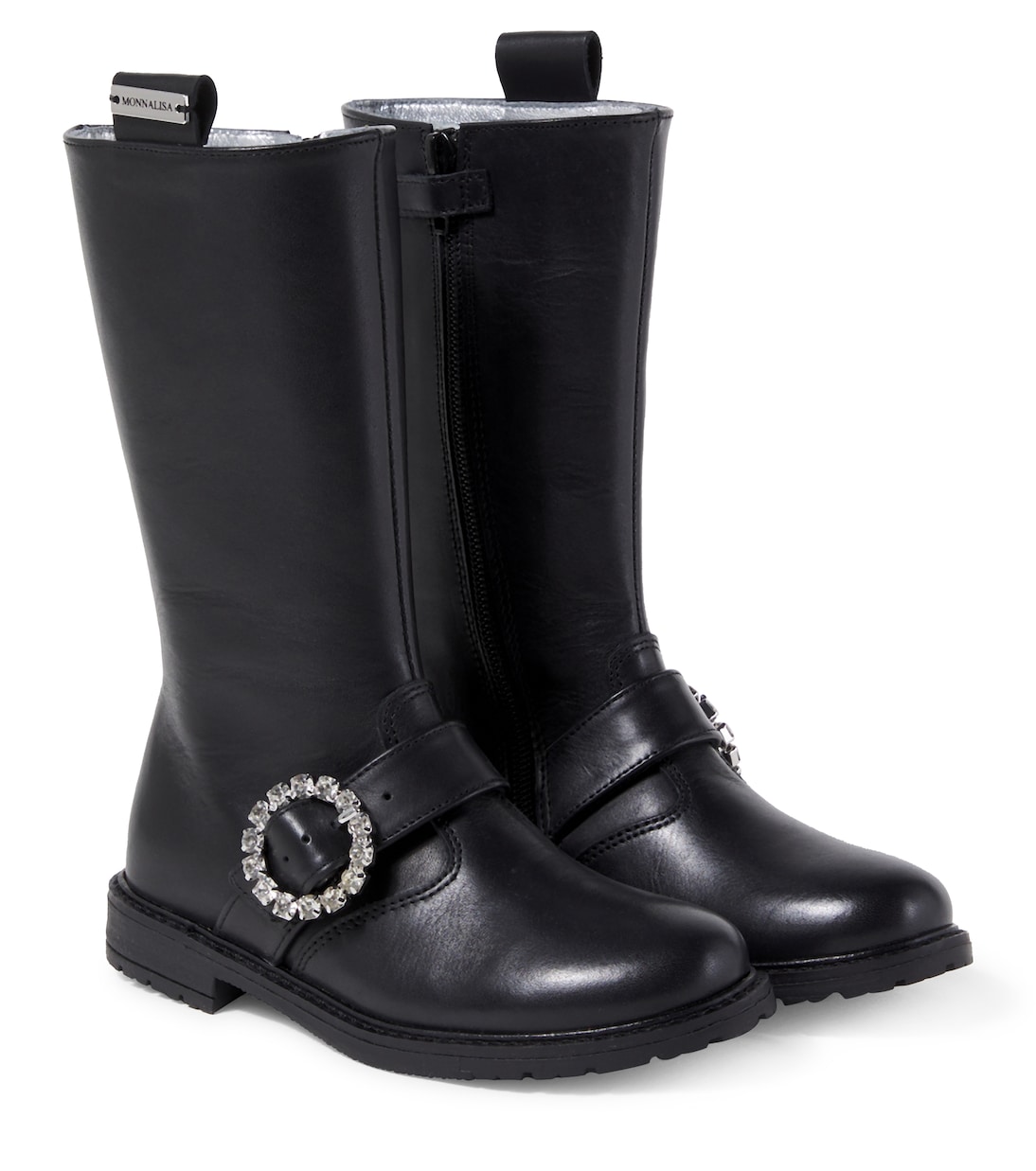 Stiefel aus Leder mit Kristallen | Monnalisa