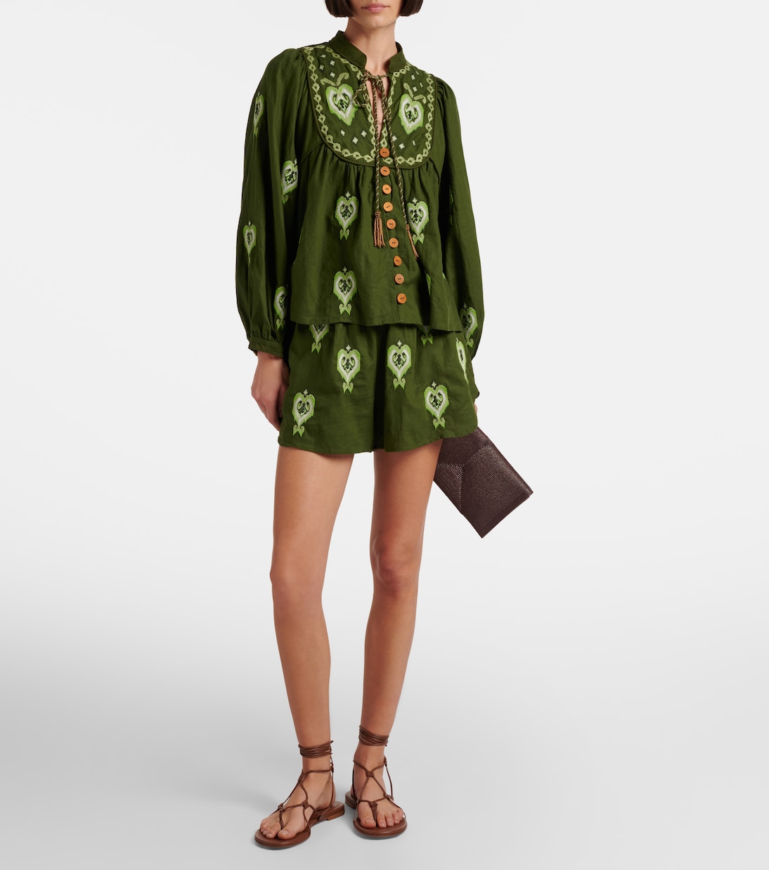 Embroidered linen-blend shorts | Farm Rio