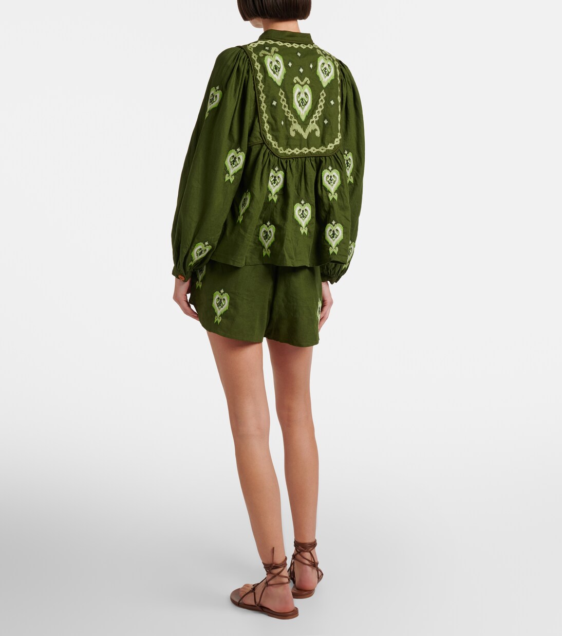 Embroidered linen-blend shorts | Farm Rio