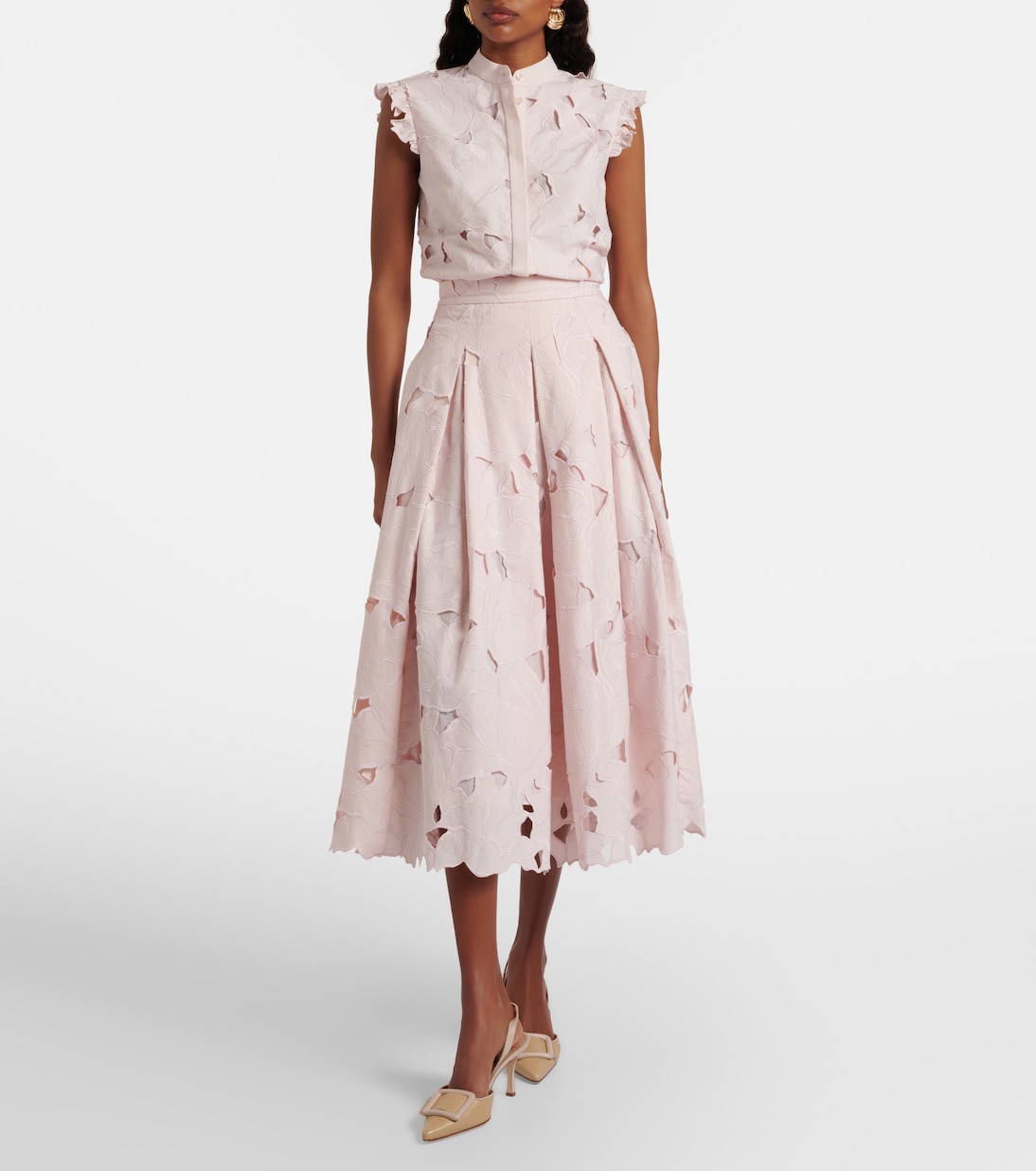 Cutout floral pleated midi skirt | Erdem