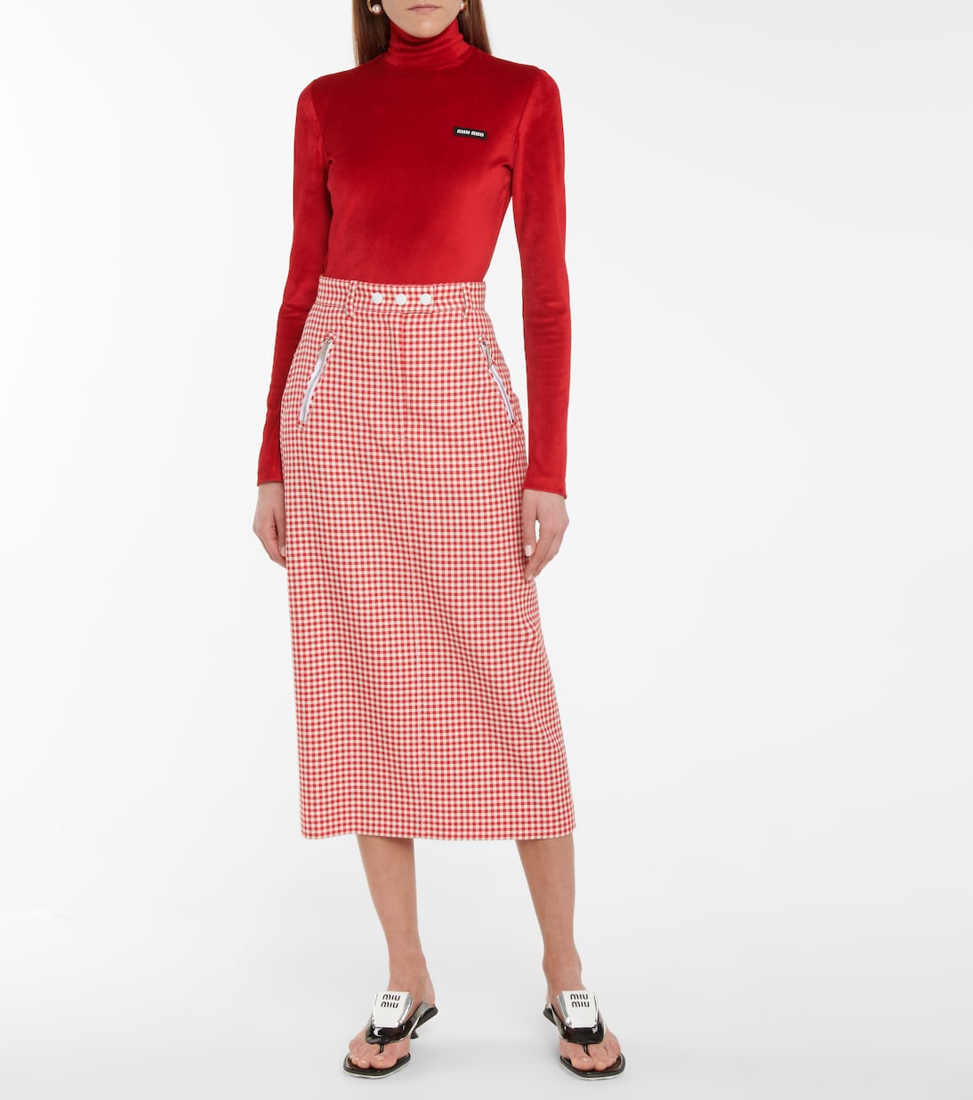 Gonna midi a quadretti in lana | Miu Miu