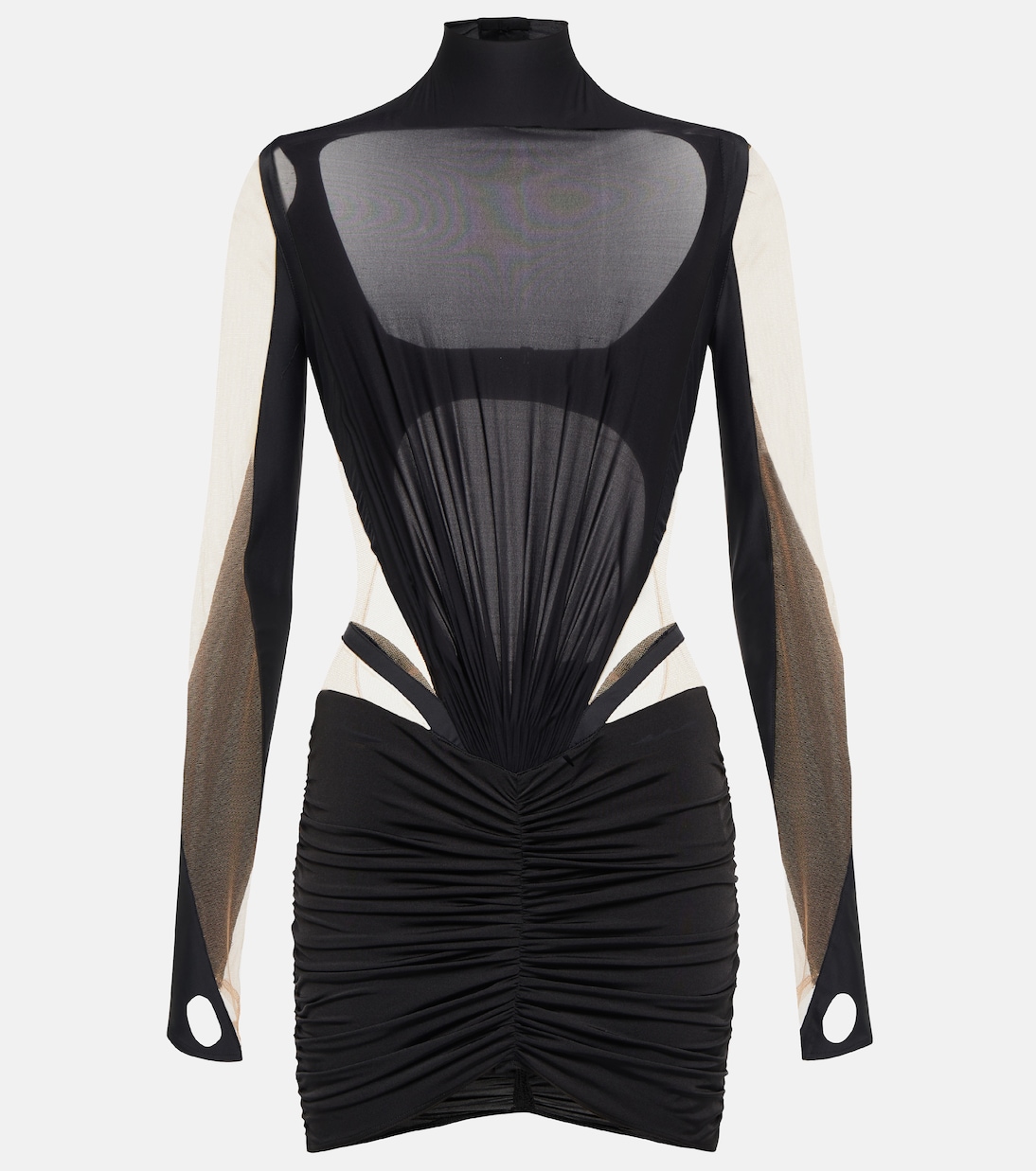 Mesh and jersey-paneled minidress | Mugler