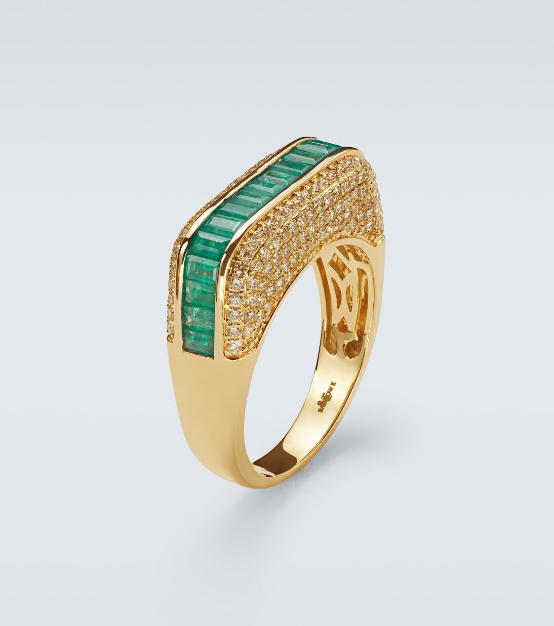 Anello in oro 18 ct con smeraldi e diamanti | Rainbow K