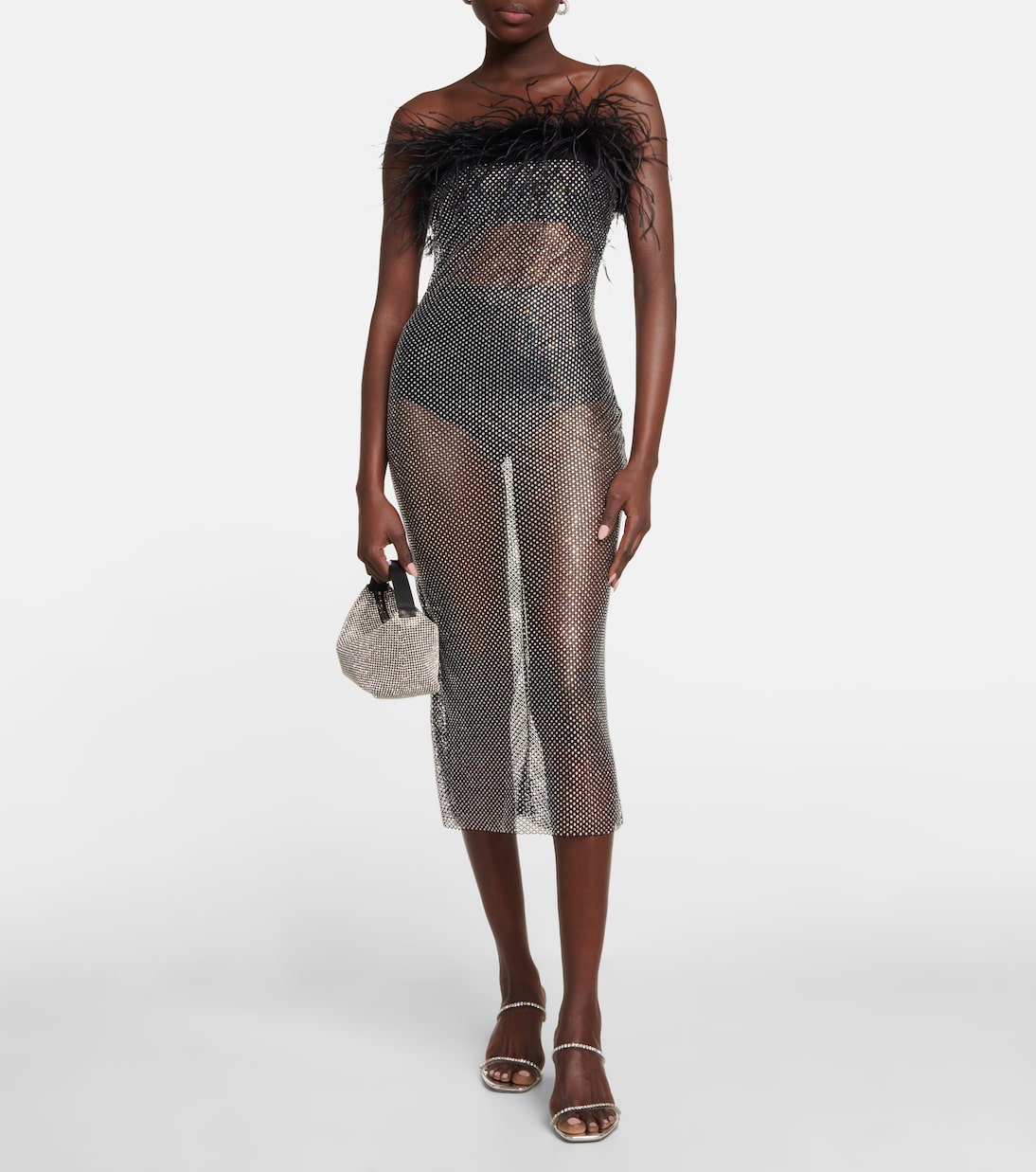 Feather-trimmed embellished midi dress | Giuseppe di Morabito