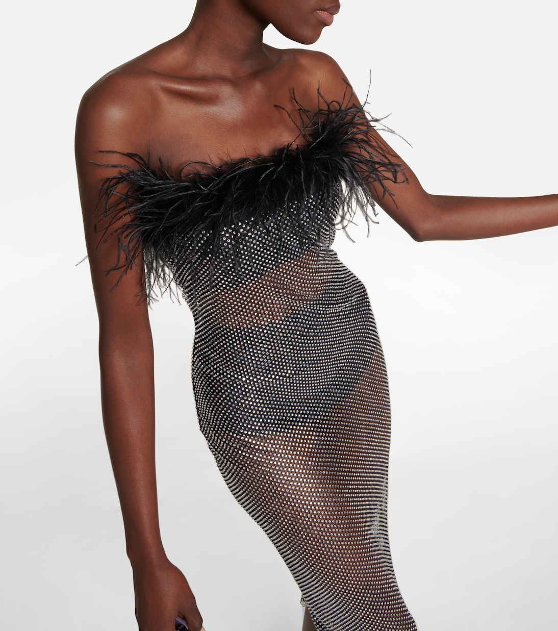 Feather-trimmed embellished midi dress | Giuseppe di Morabito