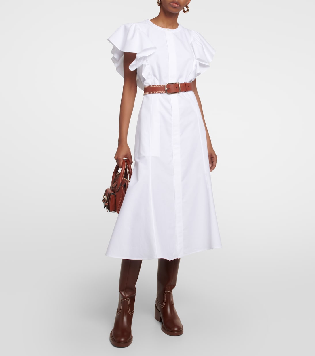 Ruffle-trimed cotton midi dress | Chloé