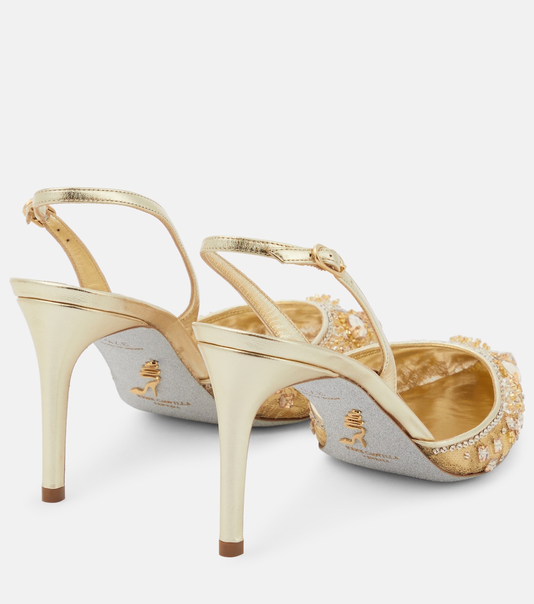 Verzierte Slingback-Pumps mit Metallic-Leder | Rene Caovilla