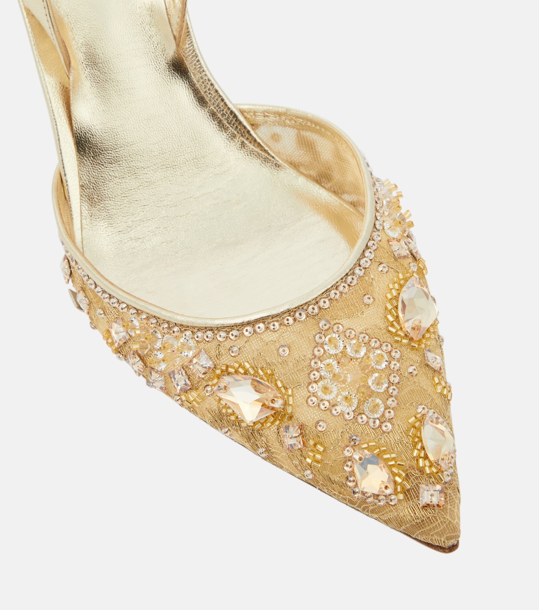 Verzierte Slingback-Pumps mit Metallic-Leder | Rene Caovilla