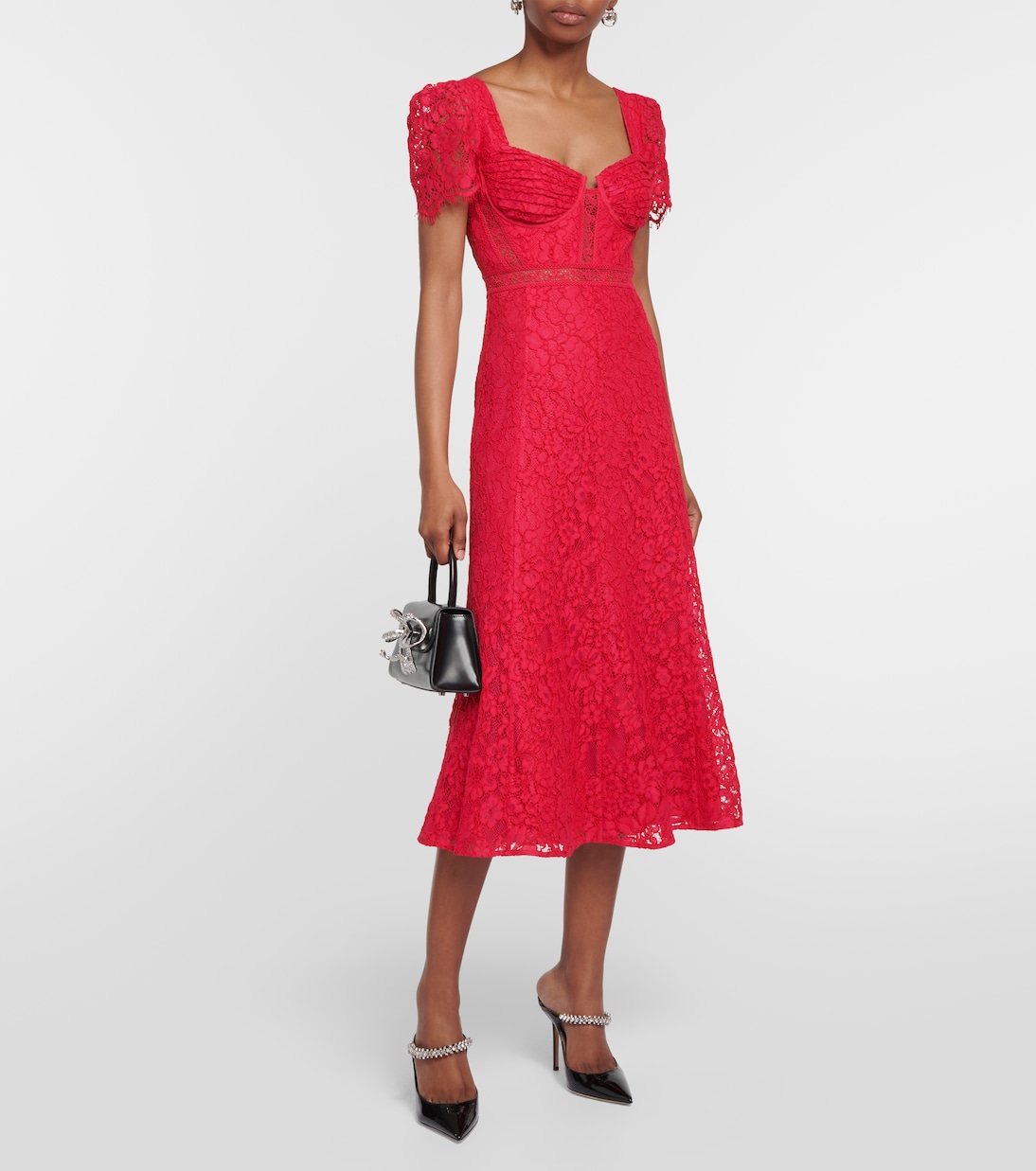 Lace crêpe midi dress | Self-Portrait