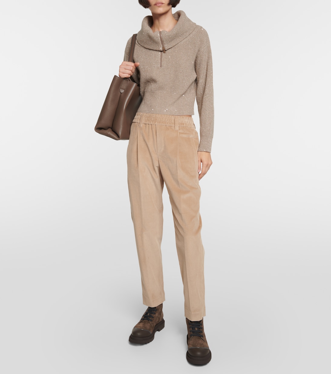 Pantaloni a vita media in velluto a coste | Brunello Cucinelli
