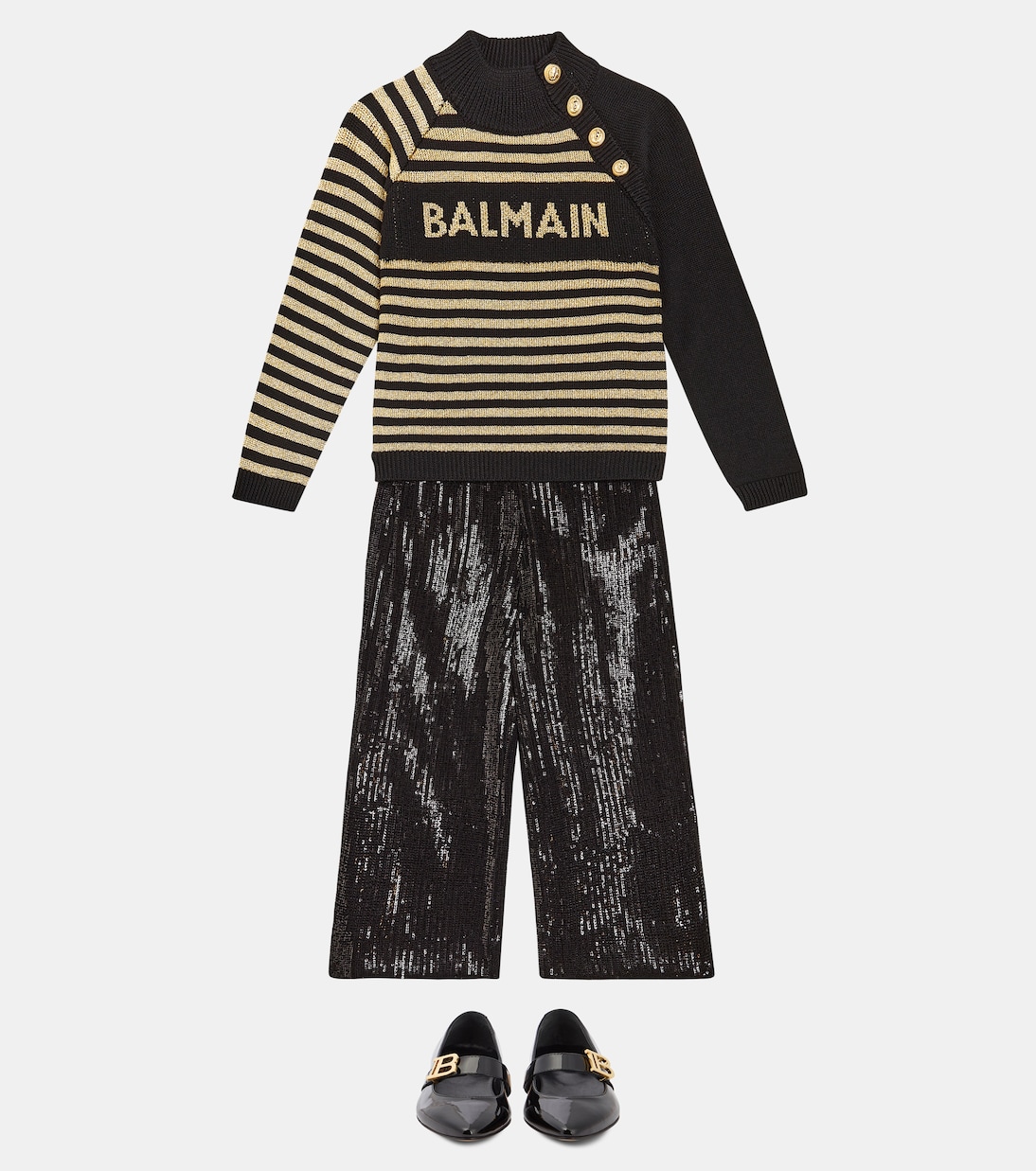 Jersey de mezcla de lana a rayas con logo | Balmain Kids