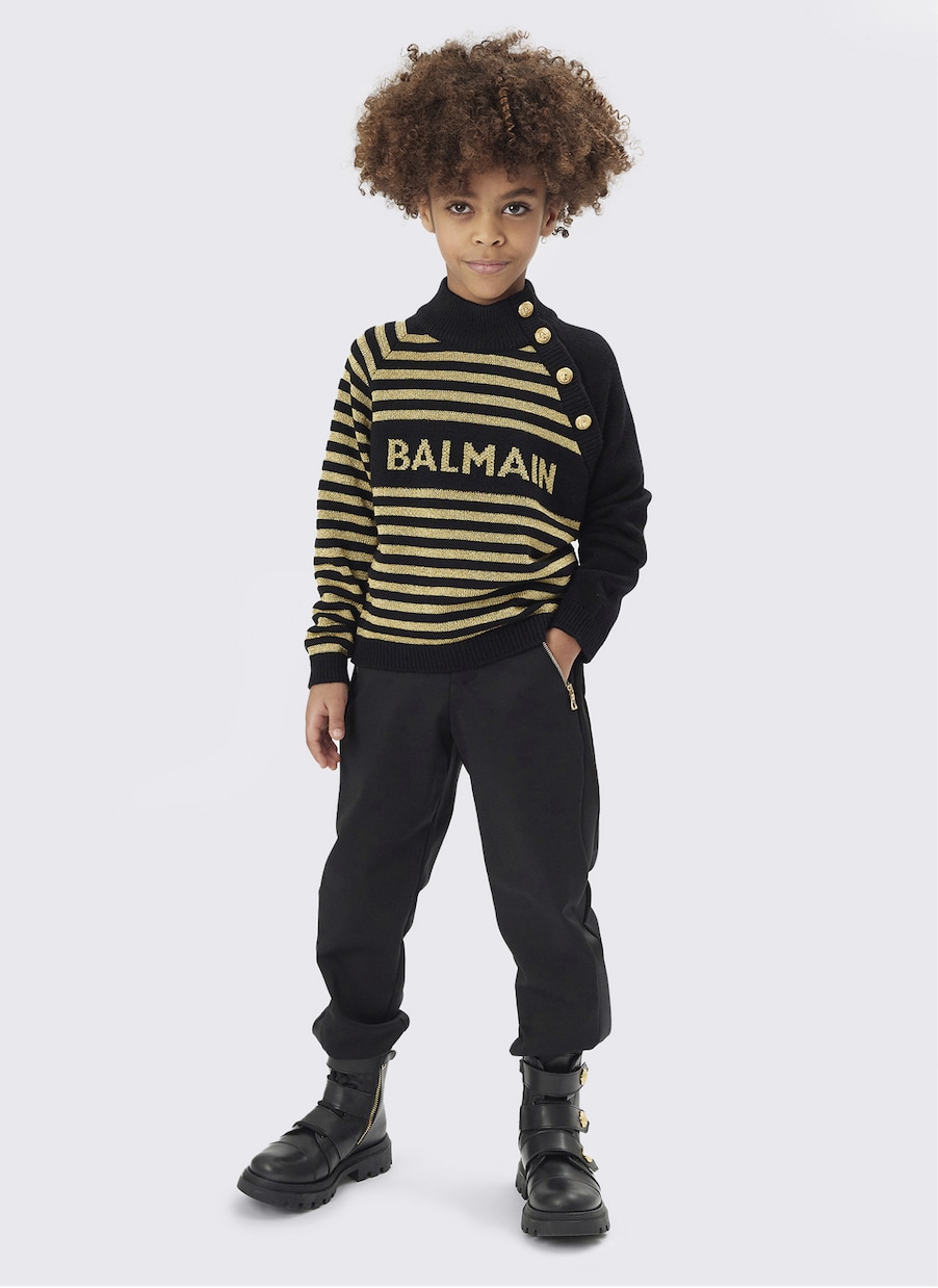 Jersey de mezcla de lana a rayas con logo | Balmain Kids