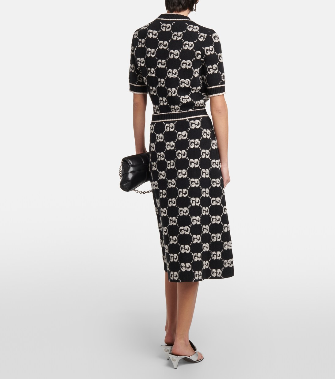 Falda Midí de Jacquard de Lana Bouclé con Estilo Gucci GG