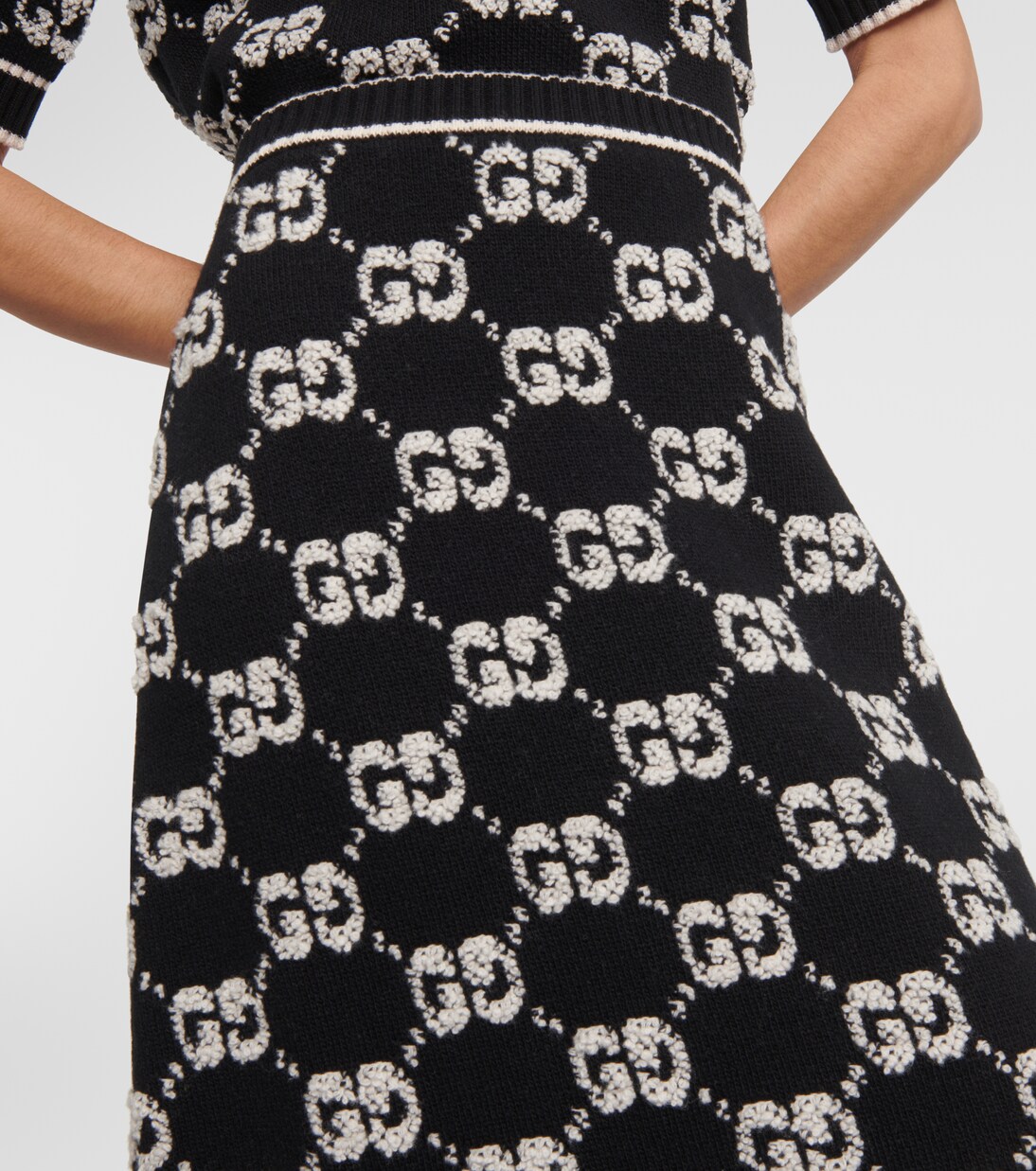 Falda Midí de Jacquard de Lana Bouclé con Estilo Gucci GG