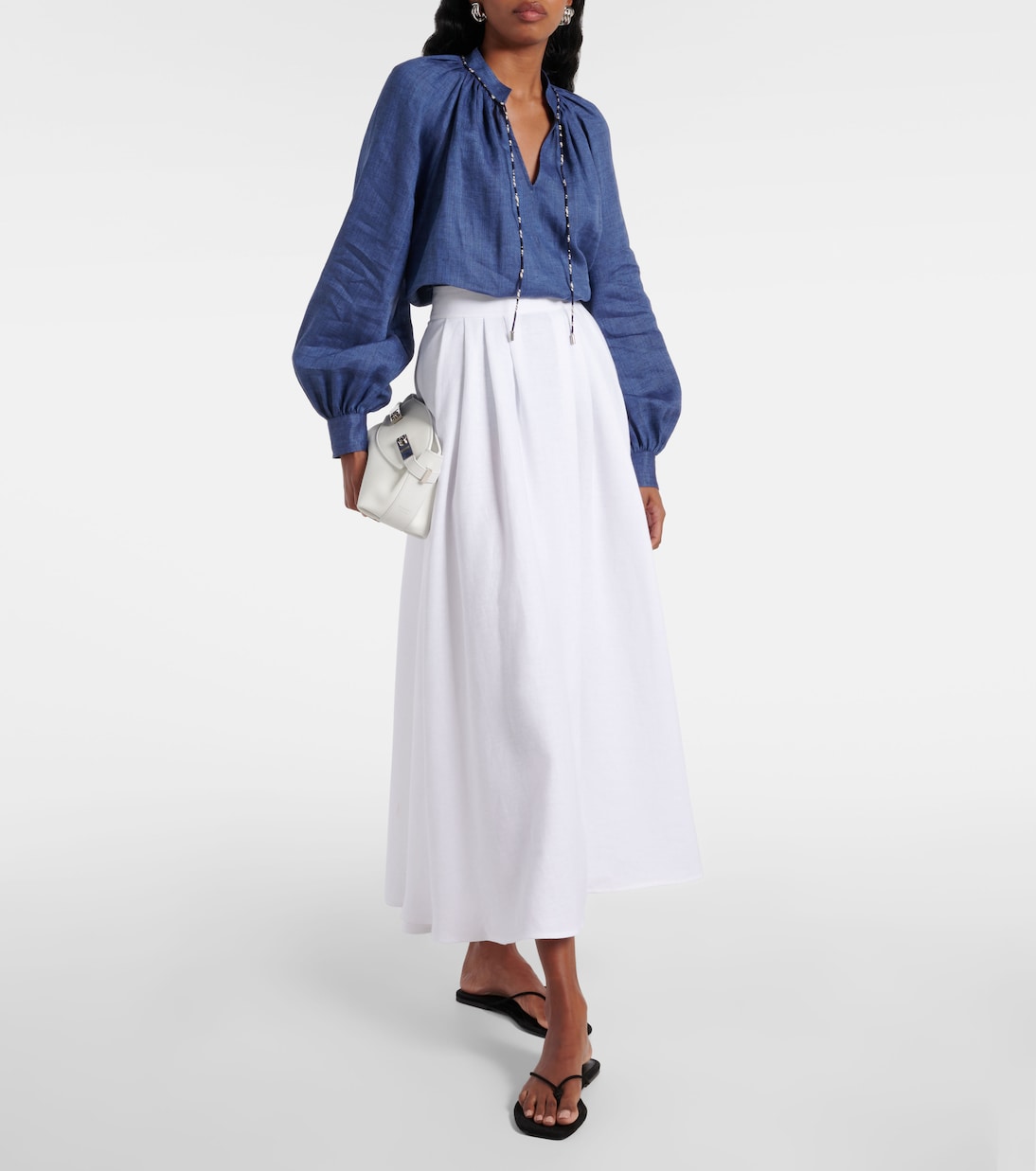 Jupe midi Sabina en lin | Loro Piana