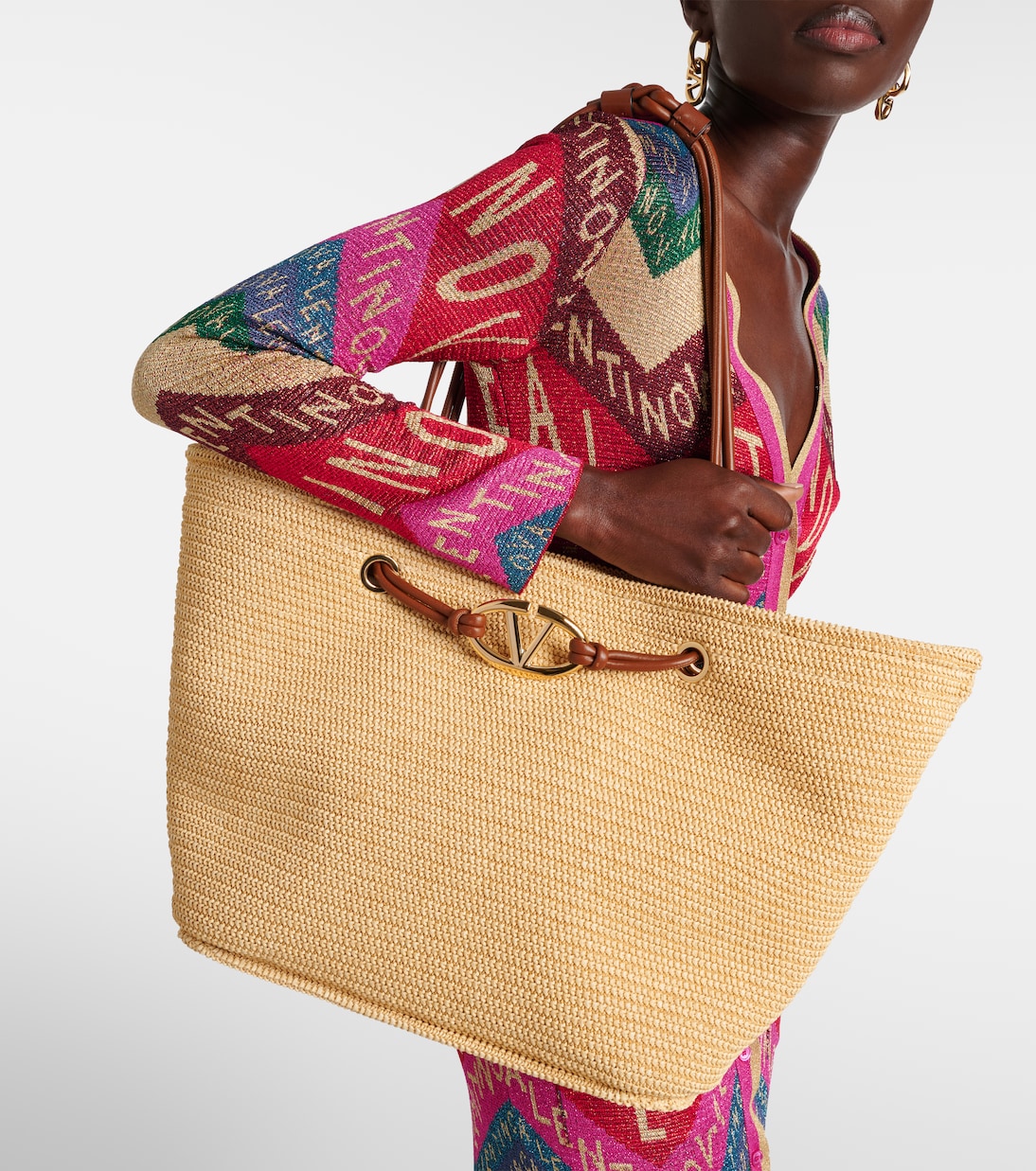 Escape Large raffia effect shopper in beige Valentino Garavani Mytheresa