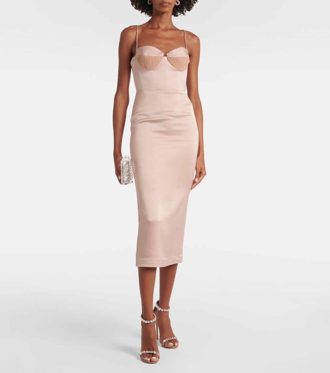 Abito midi Sweetheart in crêpe in raso | Alex Perry