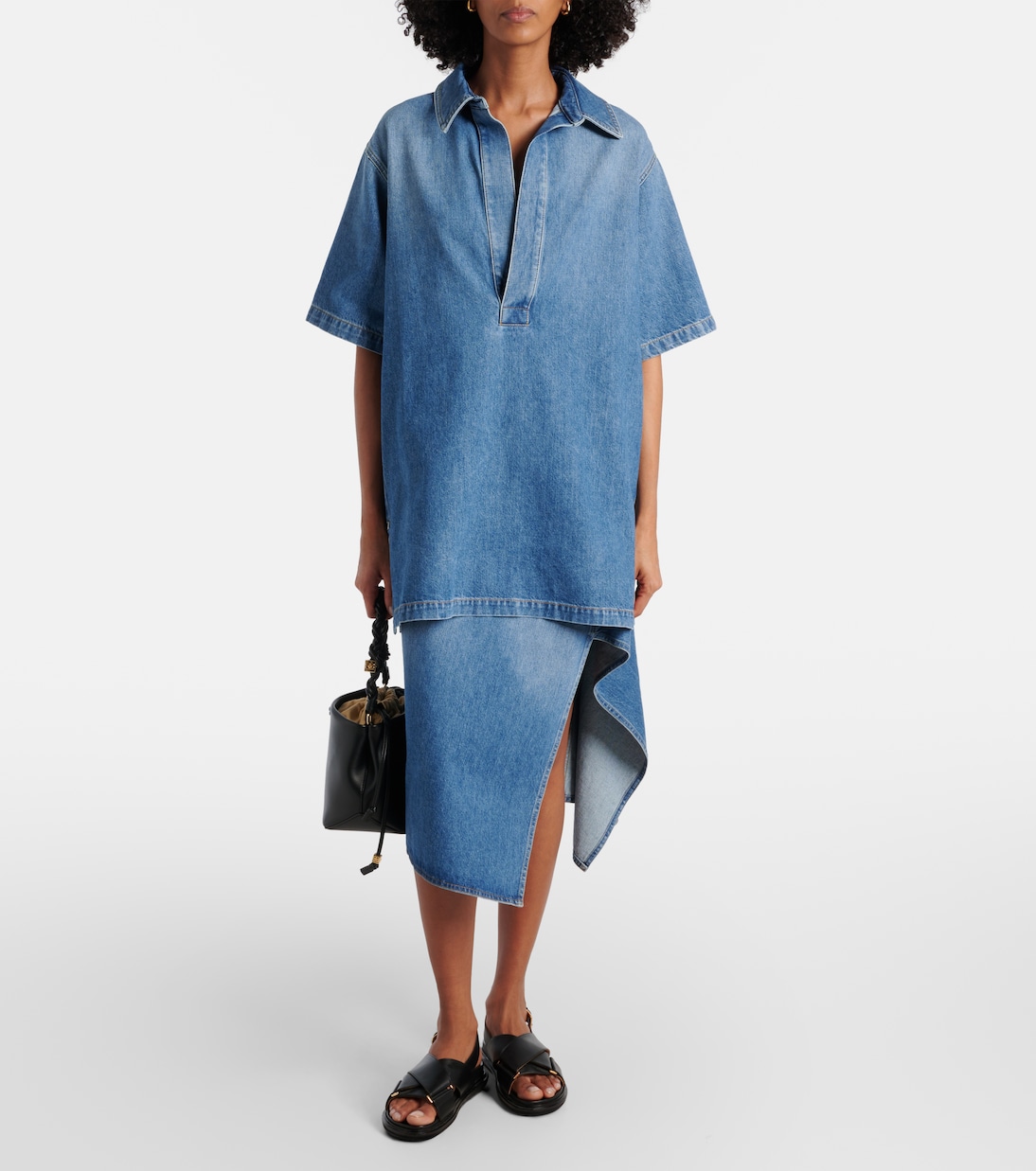 Falda midi de denim asimétrica | Plan C