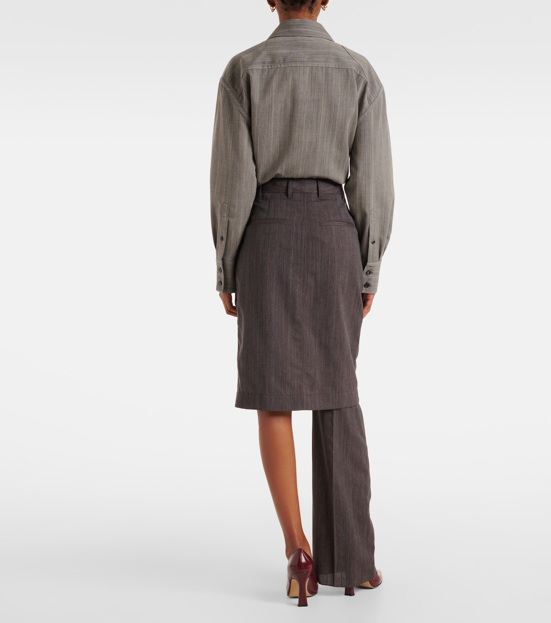 Falda pantalón asimétrica de lana a rayas | Bottega Veneta