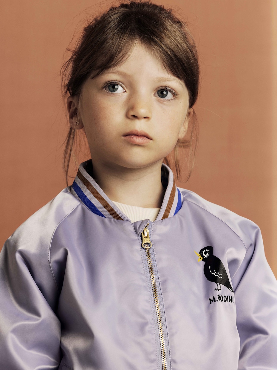 Chaqueta bomber de satén con logo | Mini Rodini
