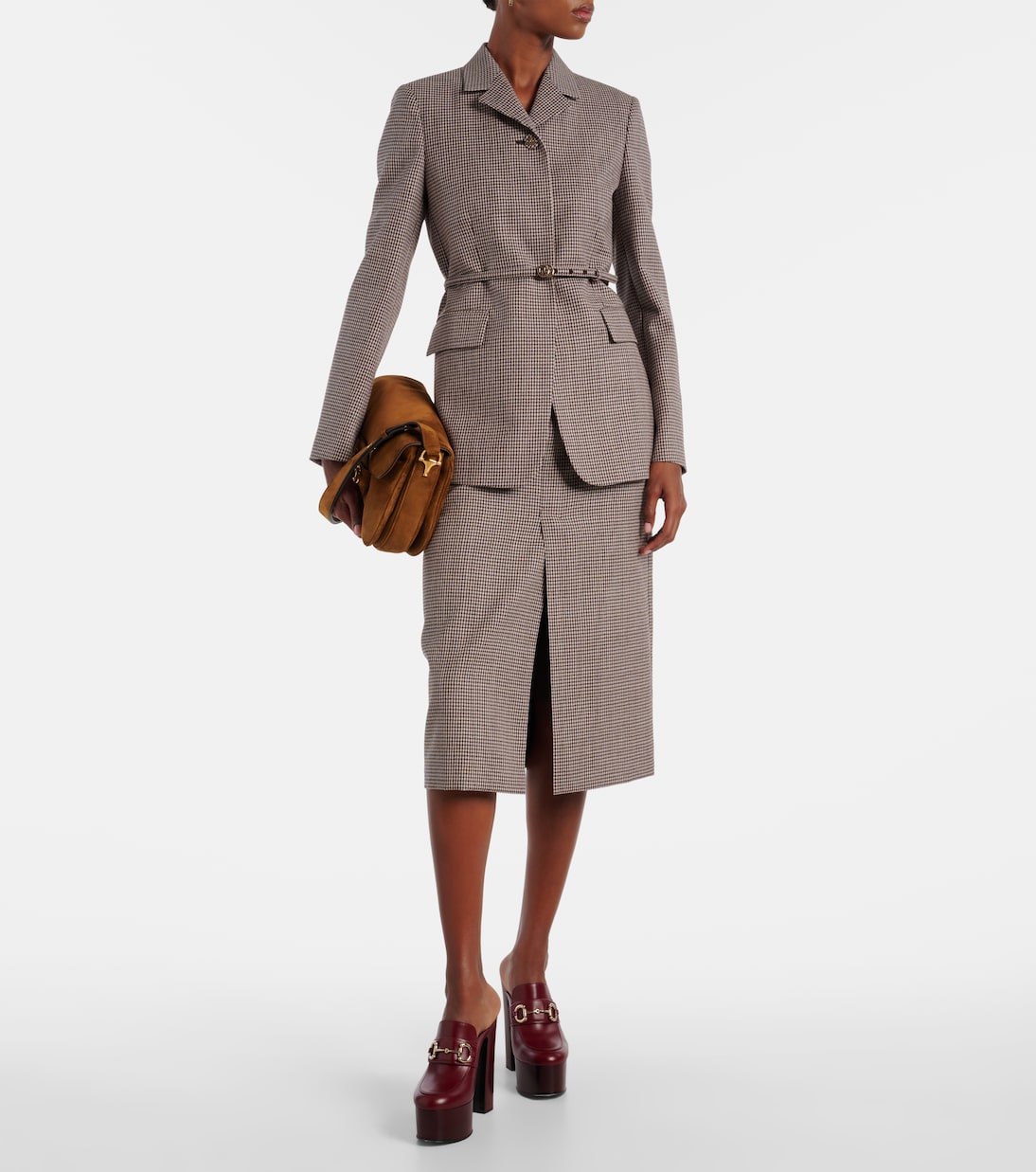 Jupe midi en laine à carreaux | Gucci