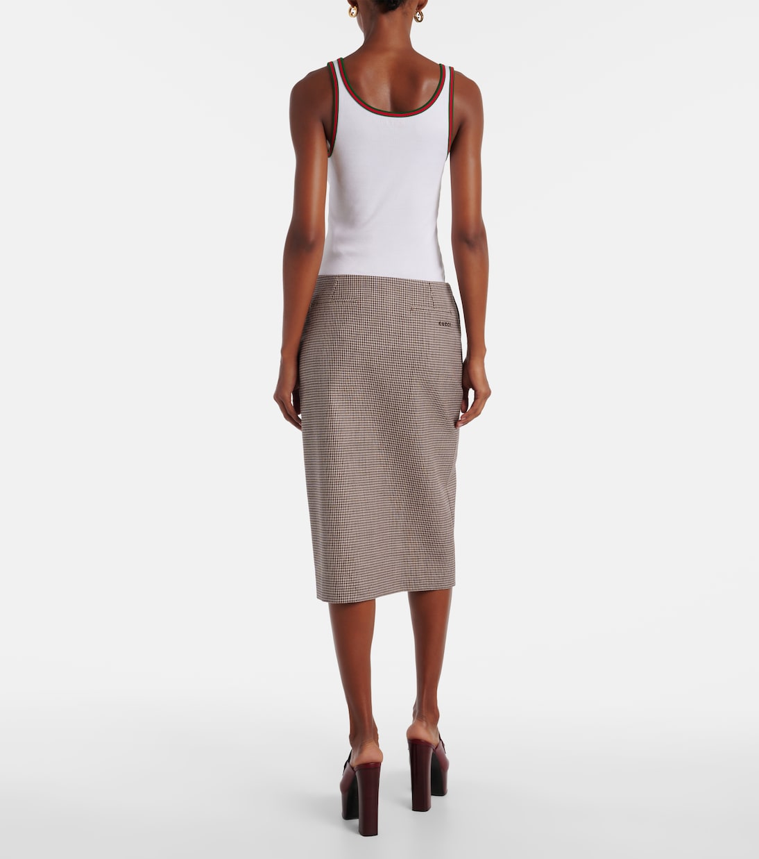 Jupe midi en laine à carreaux | Gucci