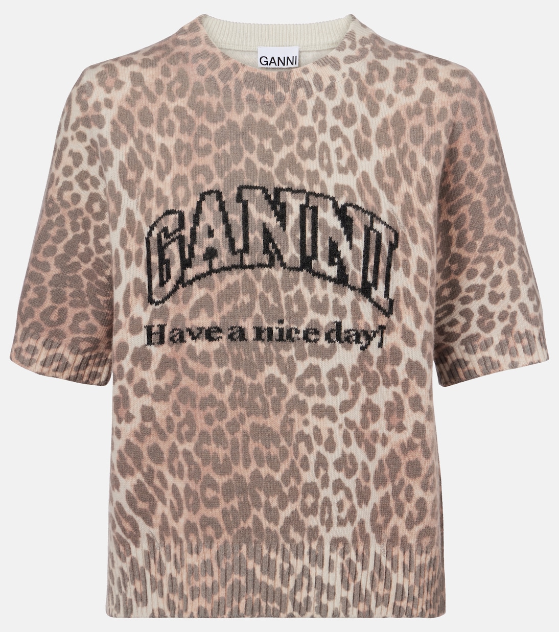 Logo leopard-print wool-blend top | Ganni