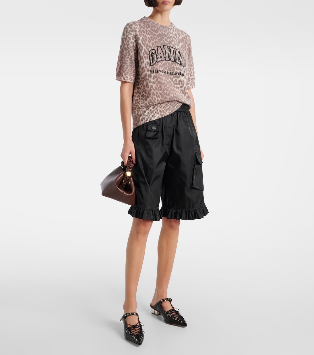 Logo leopard-print wool-blend top | Ganni