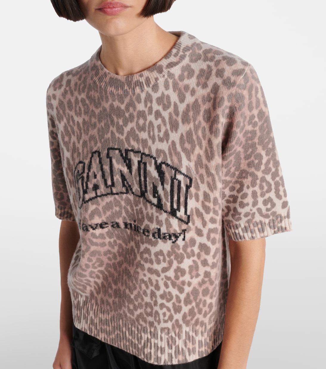 Logo leopard-print wool-blend top | Ganni