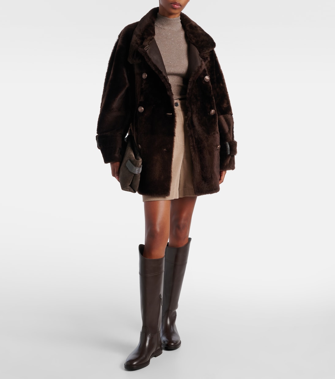 Double-breasted shearling jacket | Brunello Cucinelli