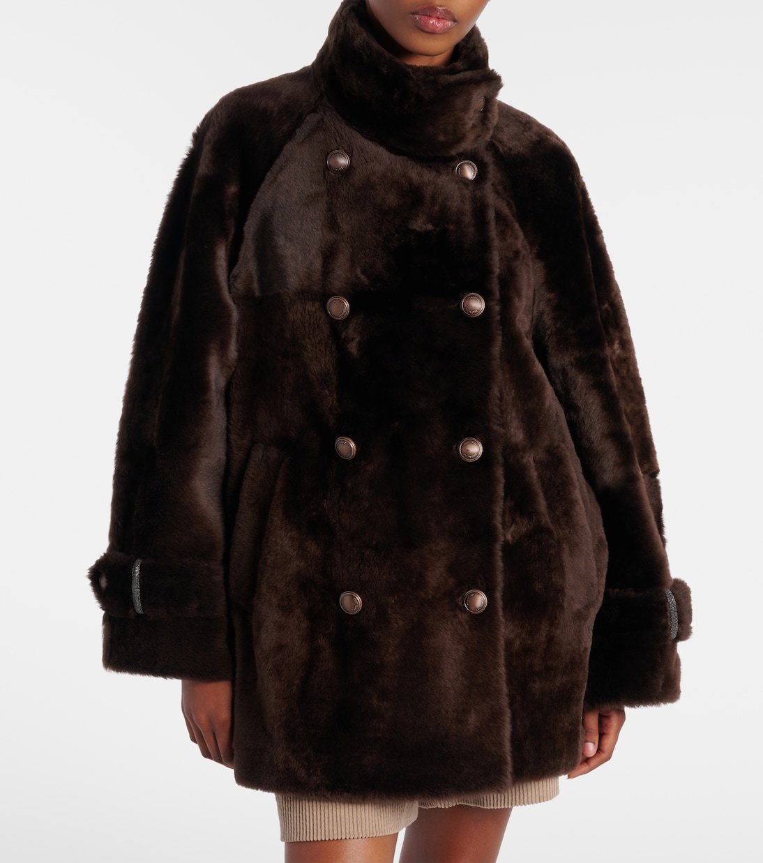 Double-breasted shearling jacket | Brunello Cucinelli