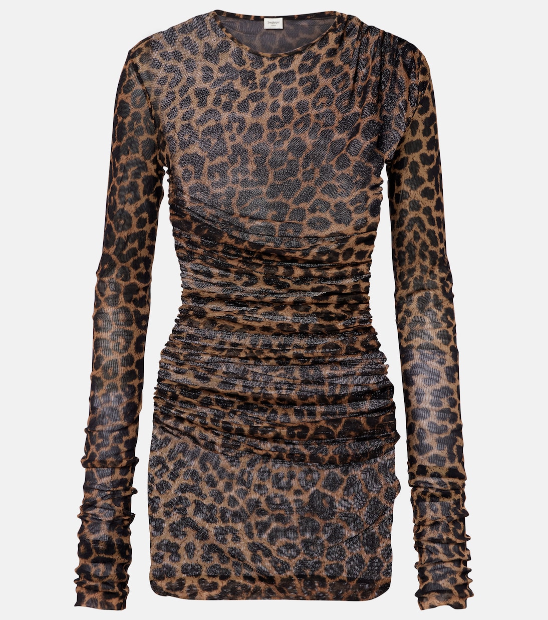Leopard-print ruched tulle minidress | Saint Laurent