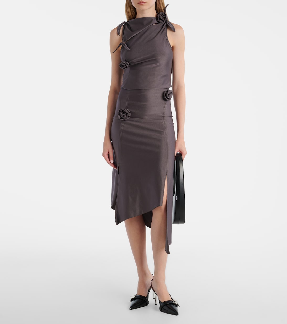 Floral-appliqué satin midi skirt | Coperni