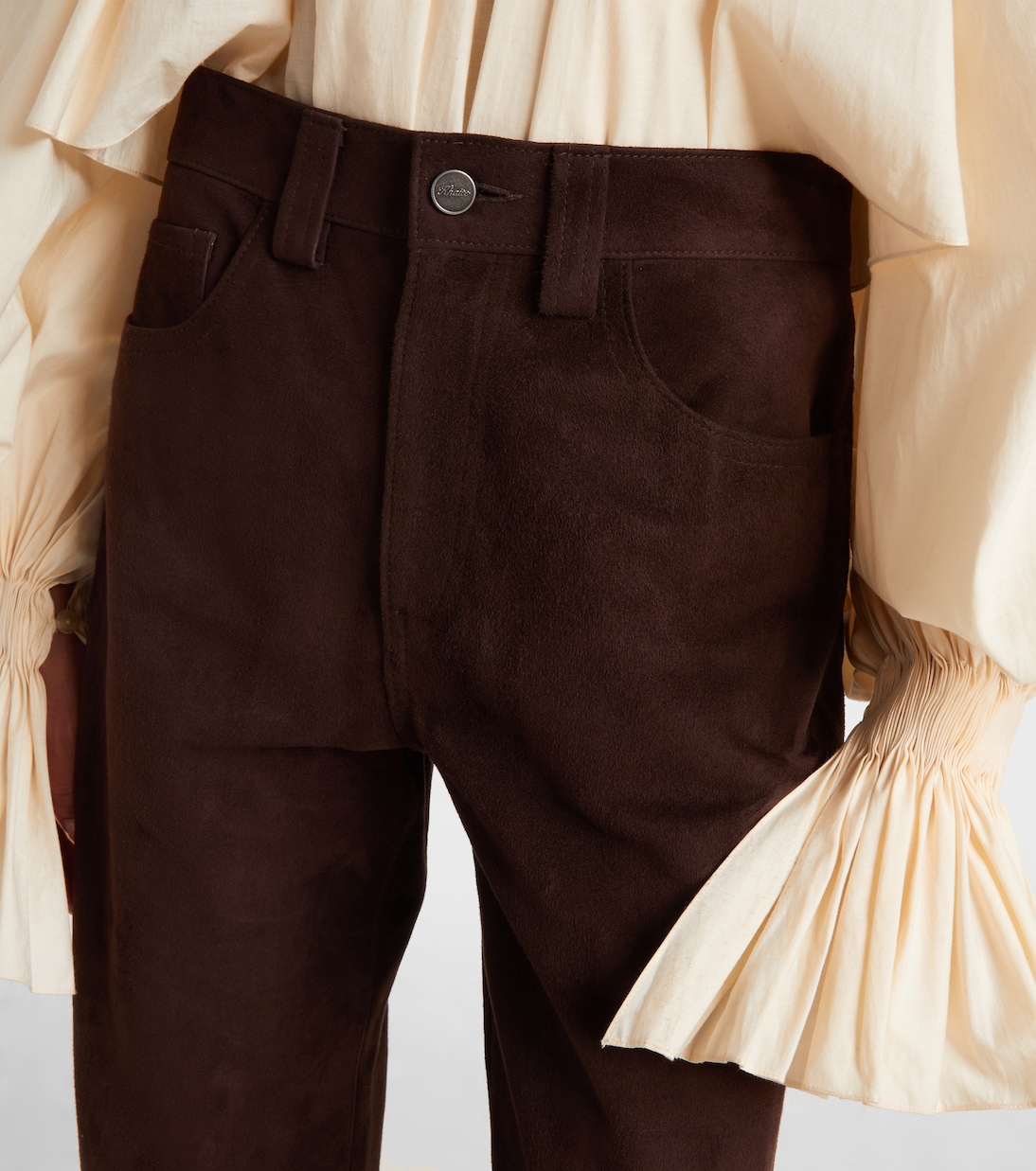 Pantaloni regular Callum in suede a vita alta | Khaite