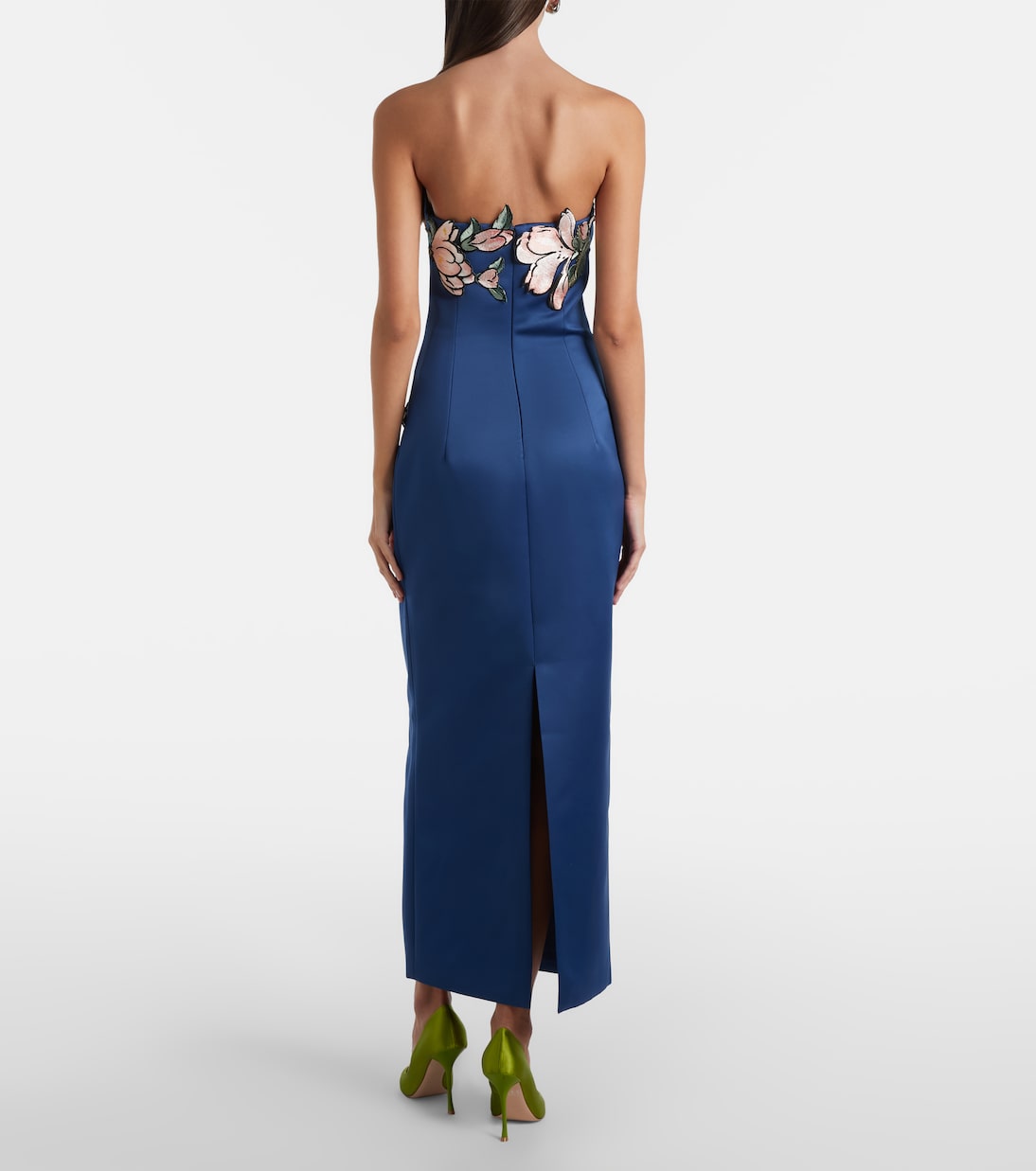 Ava floral-appliqué strapless midi dress | Leo Lin