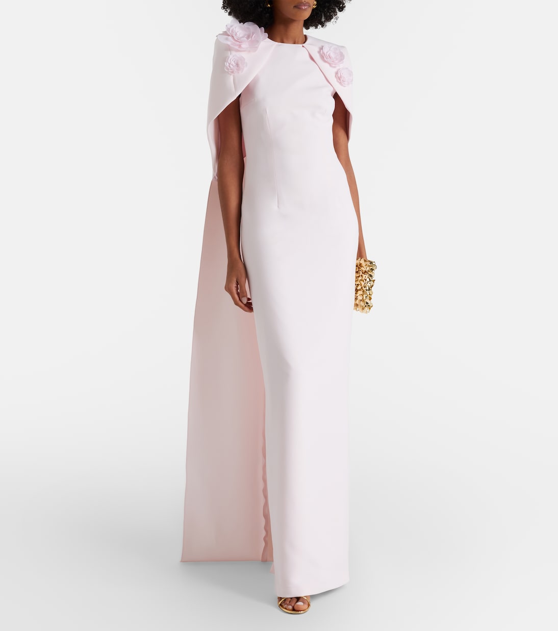 Lennox floral-appliqué caped crêpe gown | Safiyaa