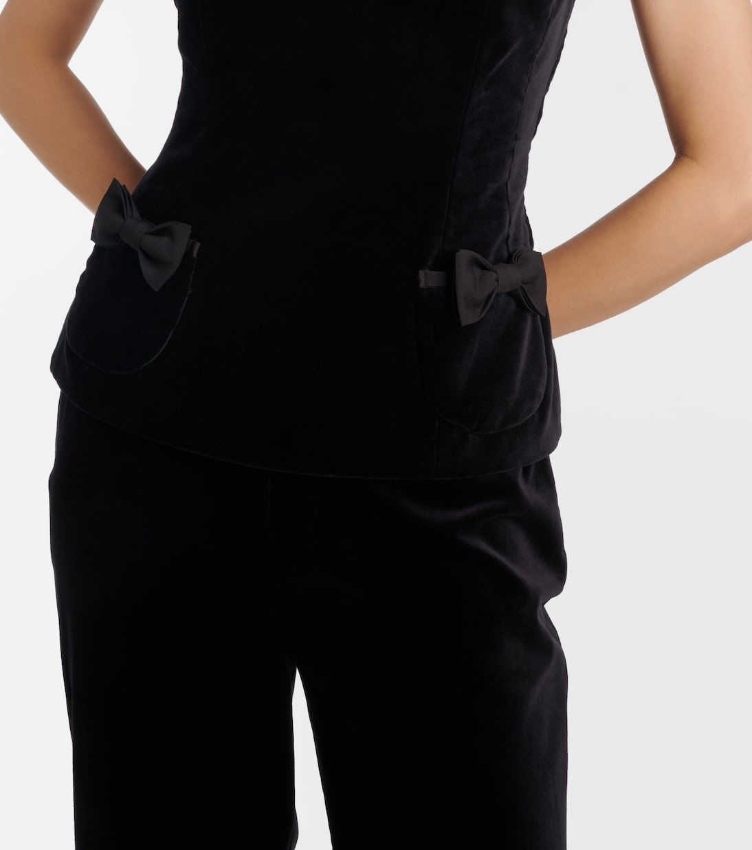 Top Quincy de terciopelo de algodón con lazos | Posse