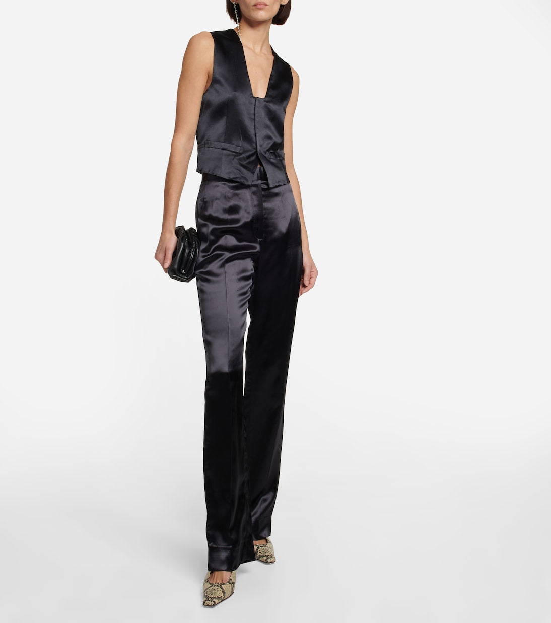 Pantaloni regular a vita alta in raso | Victoria Beckham