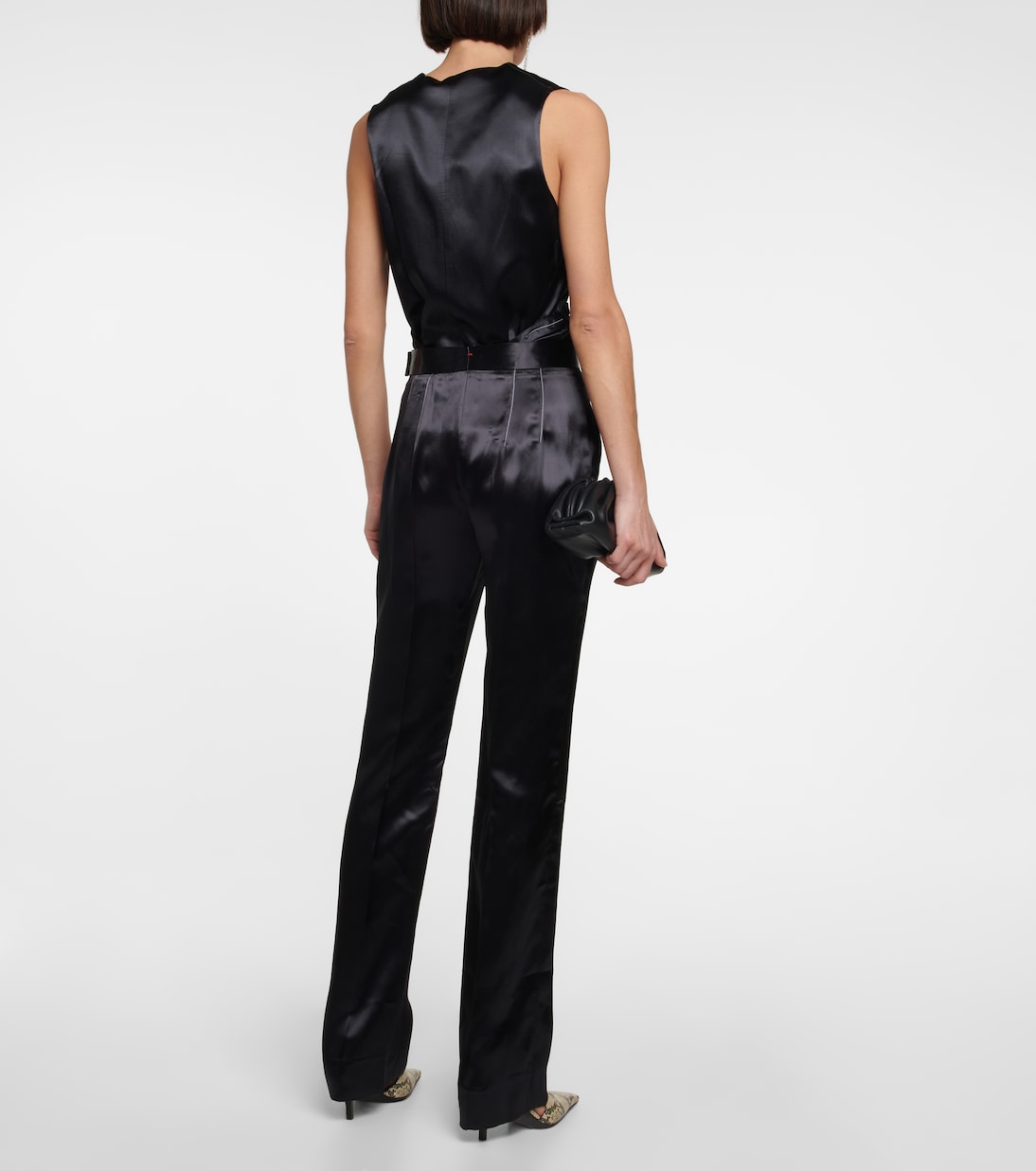 Pantaloni regular a vita alta in raso | Victoria Beckham