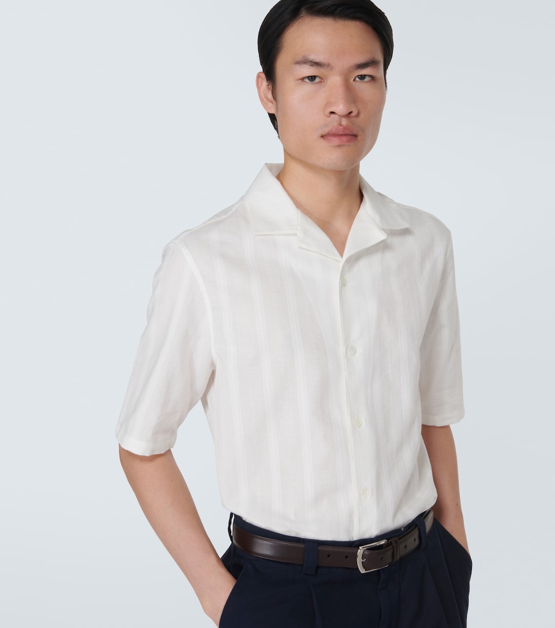 Camisa Panama de algodón a rayas | Brunello Cucinelli