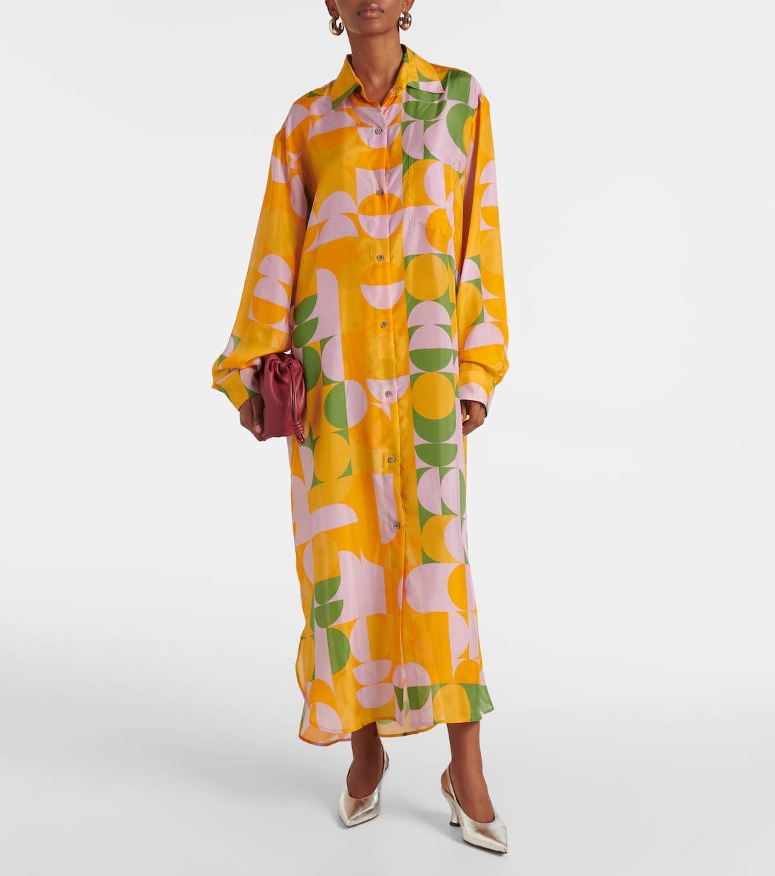 Abito chemisier in seta con stampa | Dries Van Noten