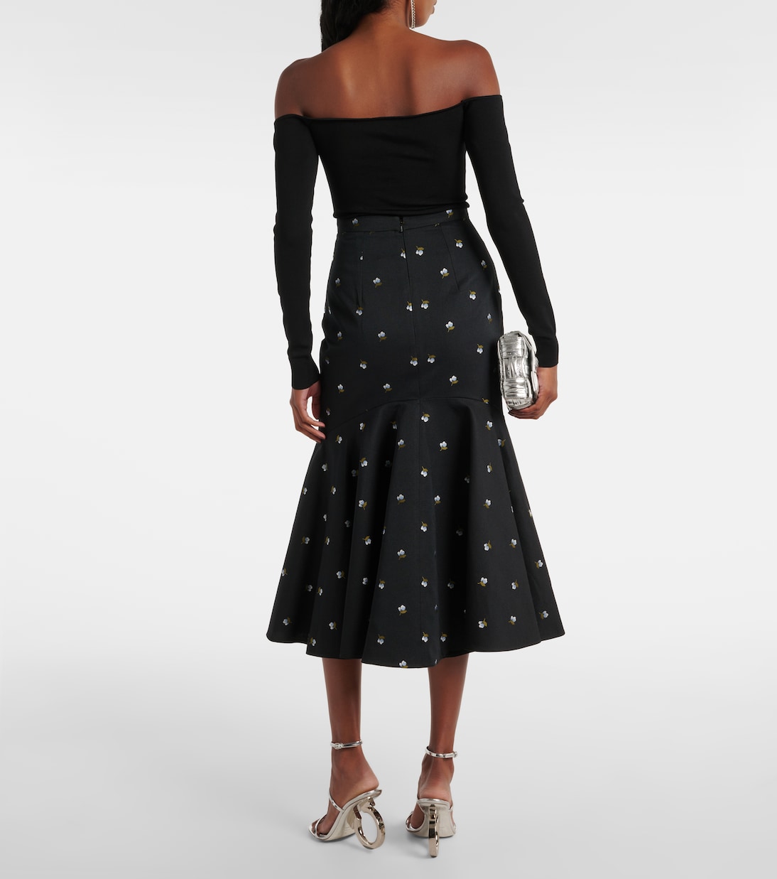 Gonna midi in jacquard con ricamo | Erdem