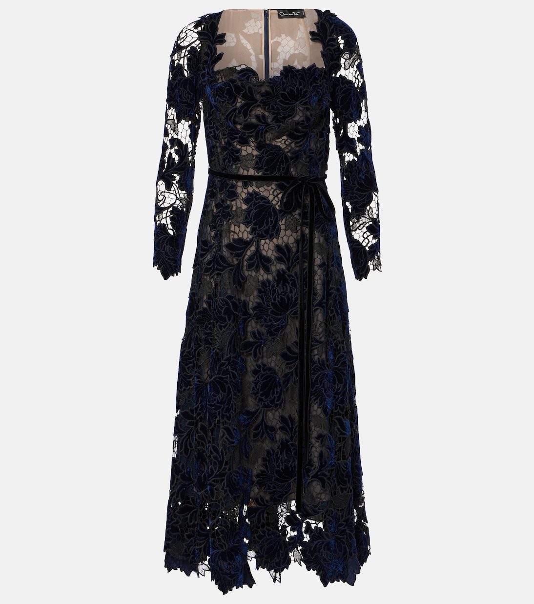 Abito midi in pizzo guipure di velluto | Oscar de la Renta