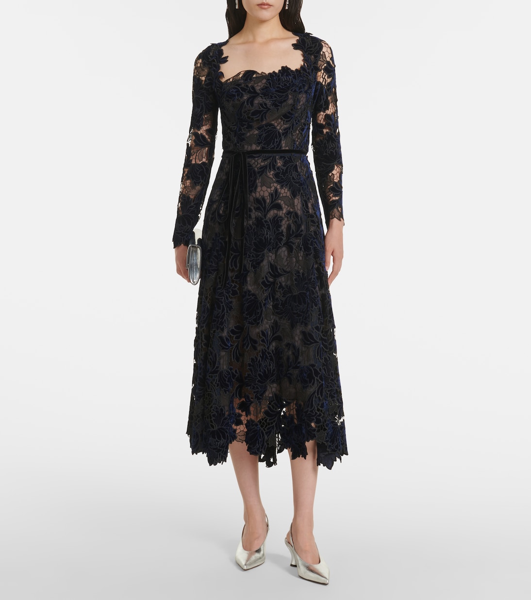 Abito midi in pizzo guipure di velluto | Oscar de la Renta