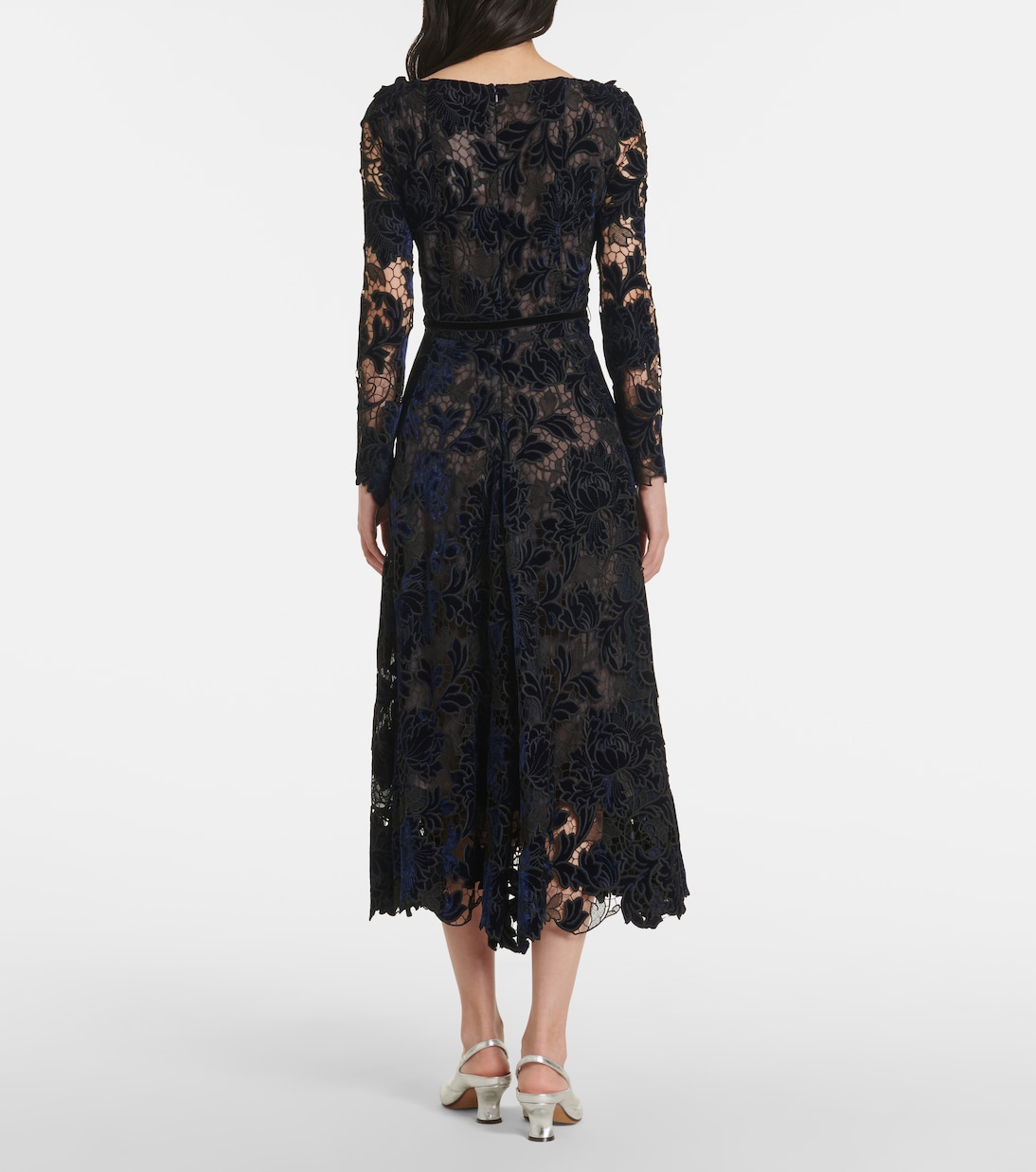 Abito midi in pizzo guipure di velluto | Oscar de la Renta