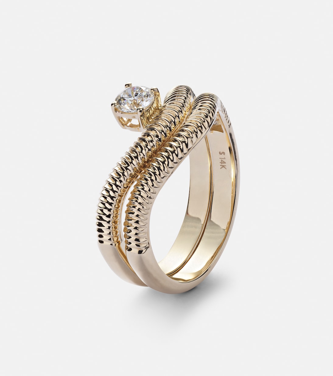 Coppia Anelli in Oro 14kt con Diamanti per Giovani Stile Stone & Strand