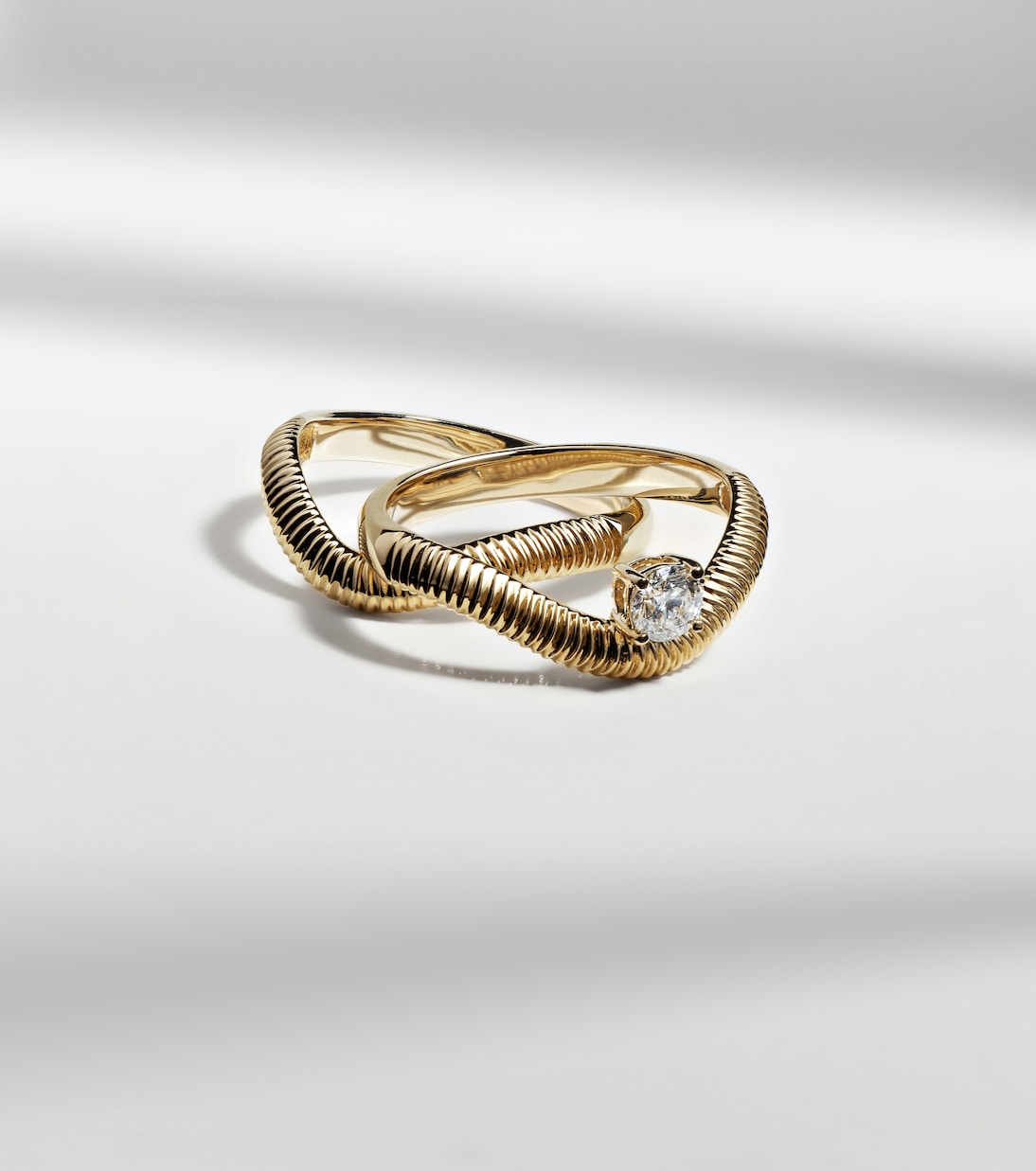 Coppia Anelli in Oro 14kt con Diamanti per Giovani Stile Stone & Strand