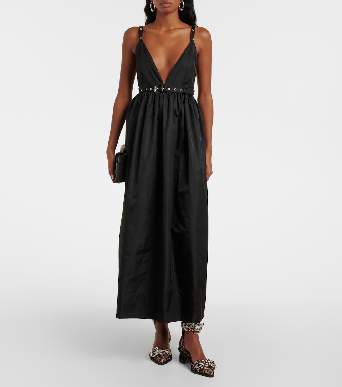 Vestido midi de duquesa con cinturón | Ganni