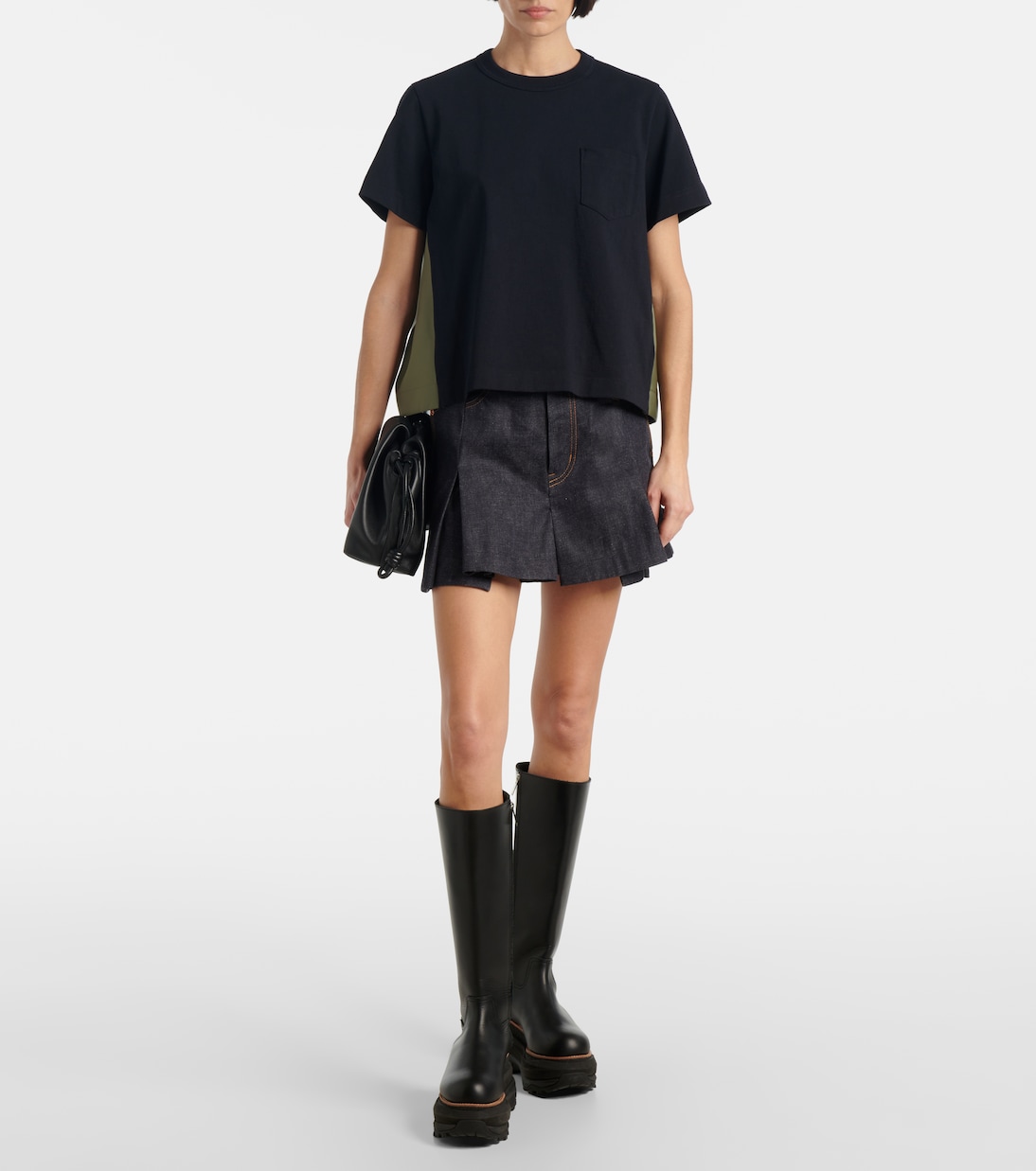 T-shirt in jersey di cotone e twill | Sacai